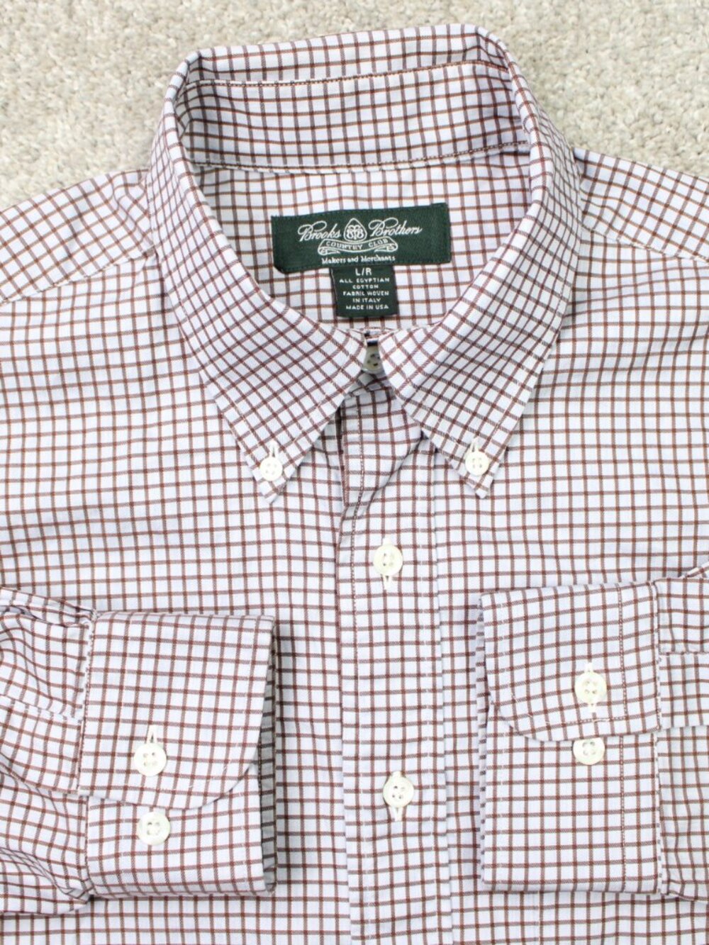 Brooks Brothers Country Club Shirt Mens Large Brown/Blue Egyptian Cotton L/S